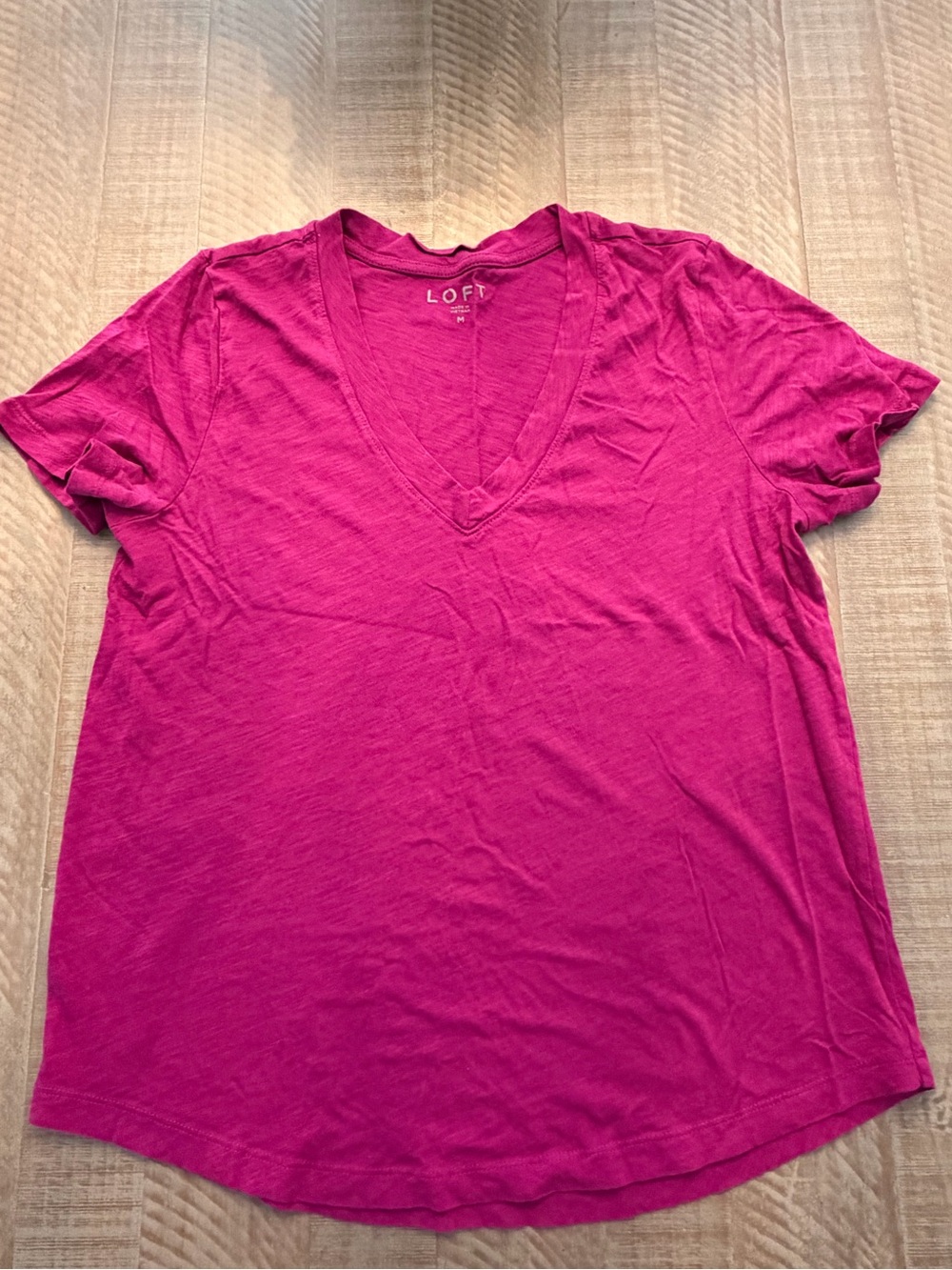 LOFT Short-Sleeve V-Neck Tee in Bright Fuchsia
